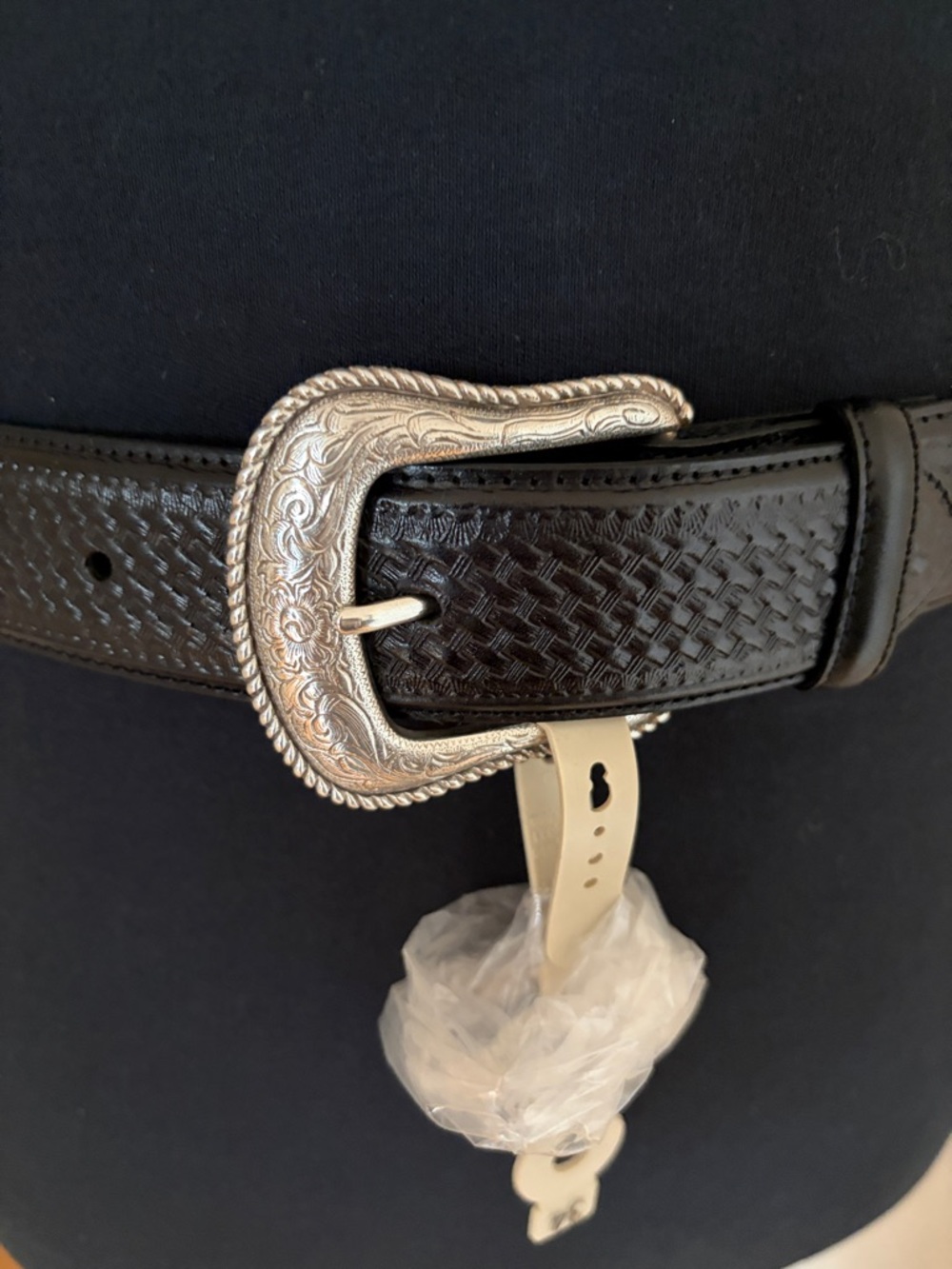 Resistol Men's Black Textured Leather Belt with Engraved Silver Western Buckle